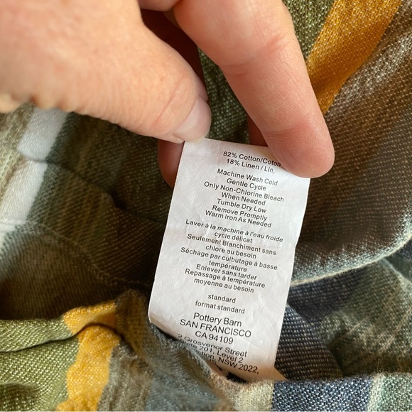 Pottery Barn 2 Std Pillow Shams Striped Cotton Linen Ticking Blue Green Yellow - Picture 4 of 5